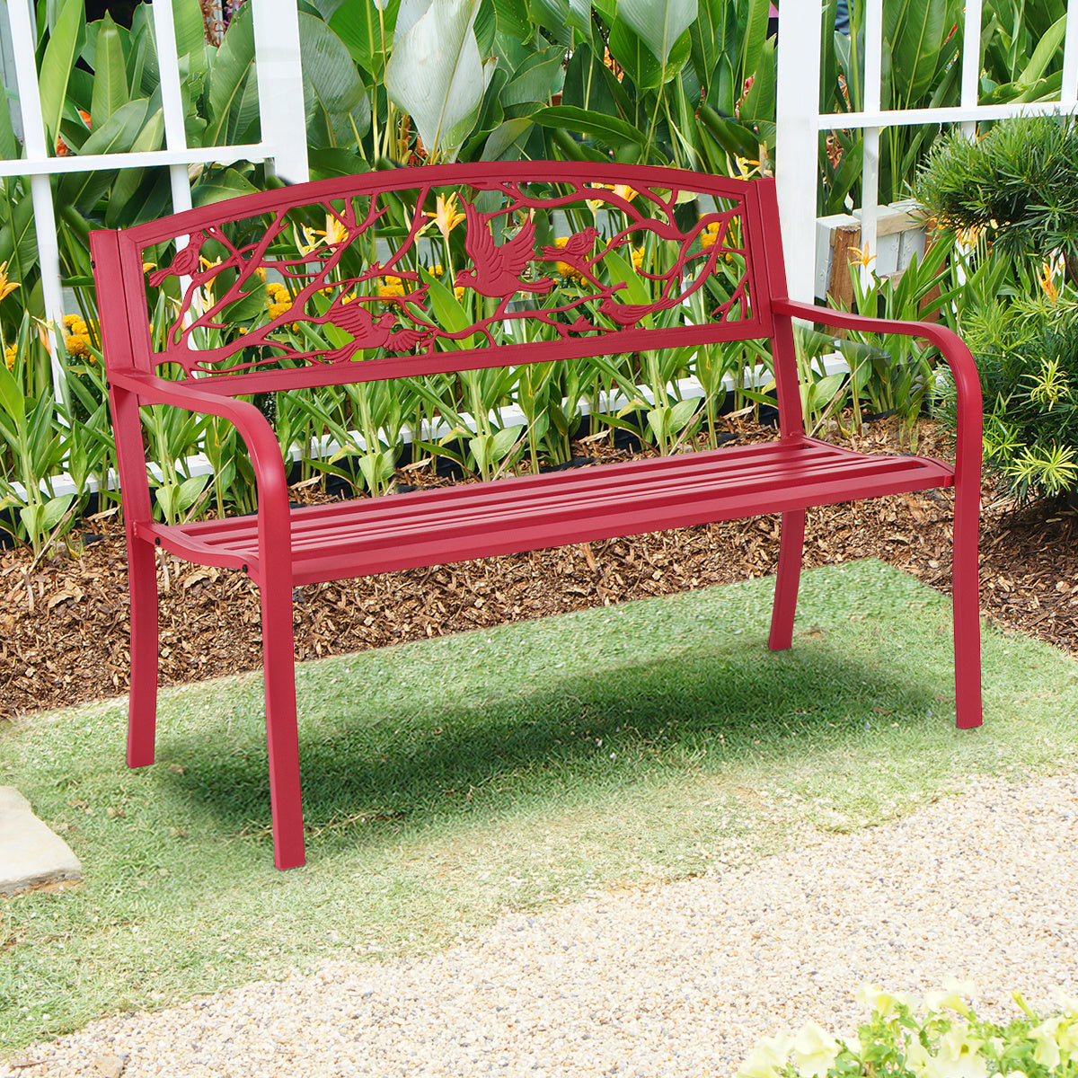 Coast Garden Bench Banc de parc en fer à 3 places avec dossiers rouge 123 x 60 x 88 cm