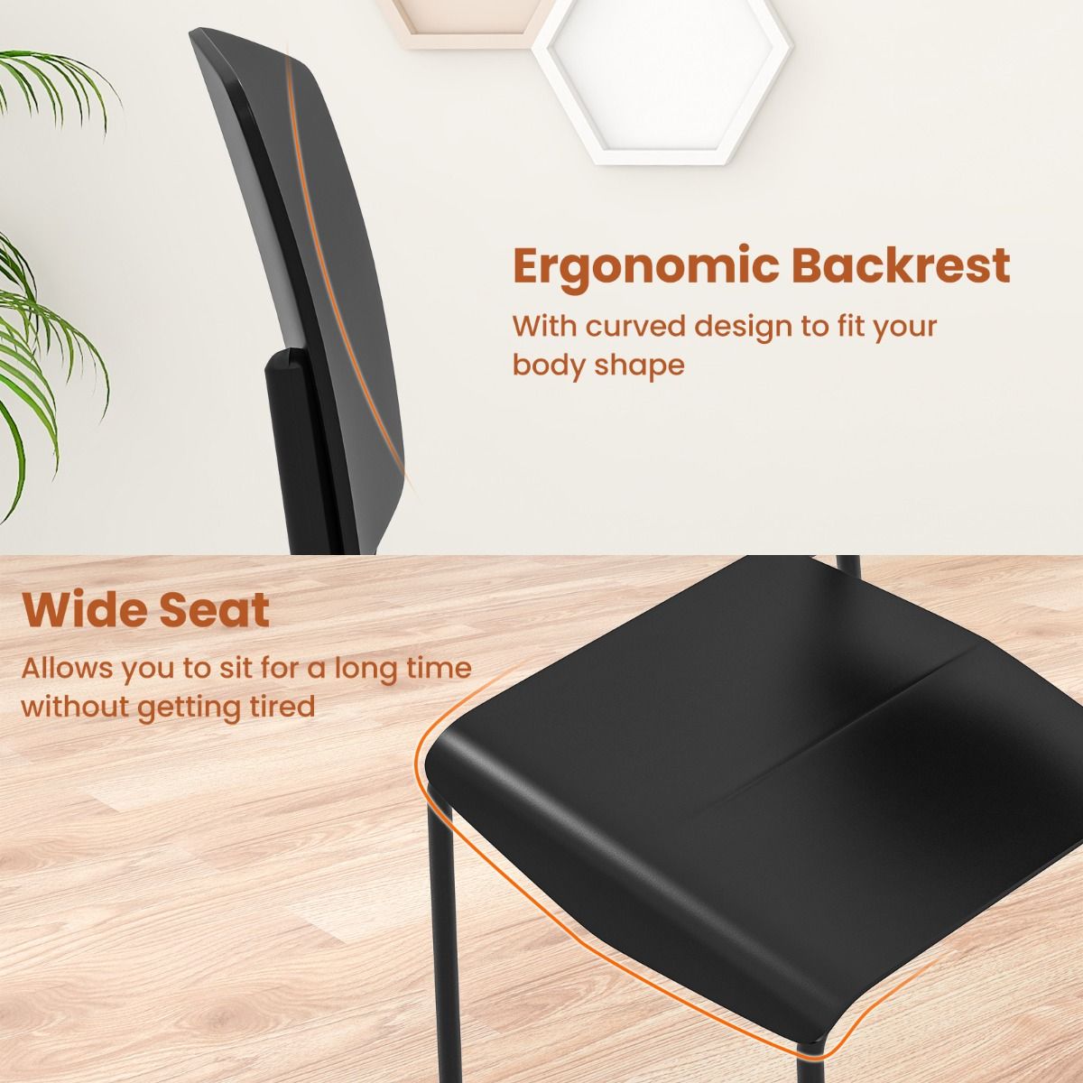 Ensemble de 4 chaises de salle à manger Coast - Empilables - Dossier ergonomique - Plusieurs couleurs disponibles