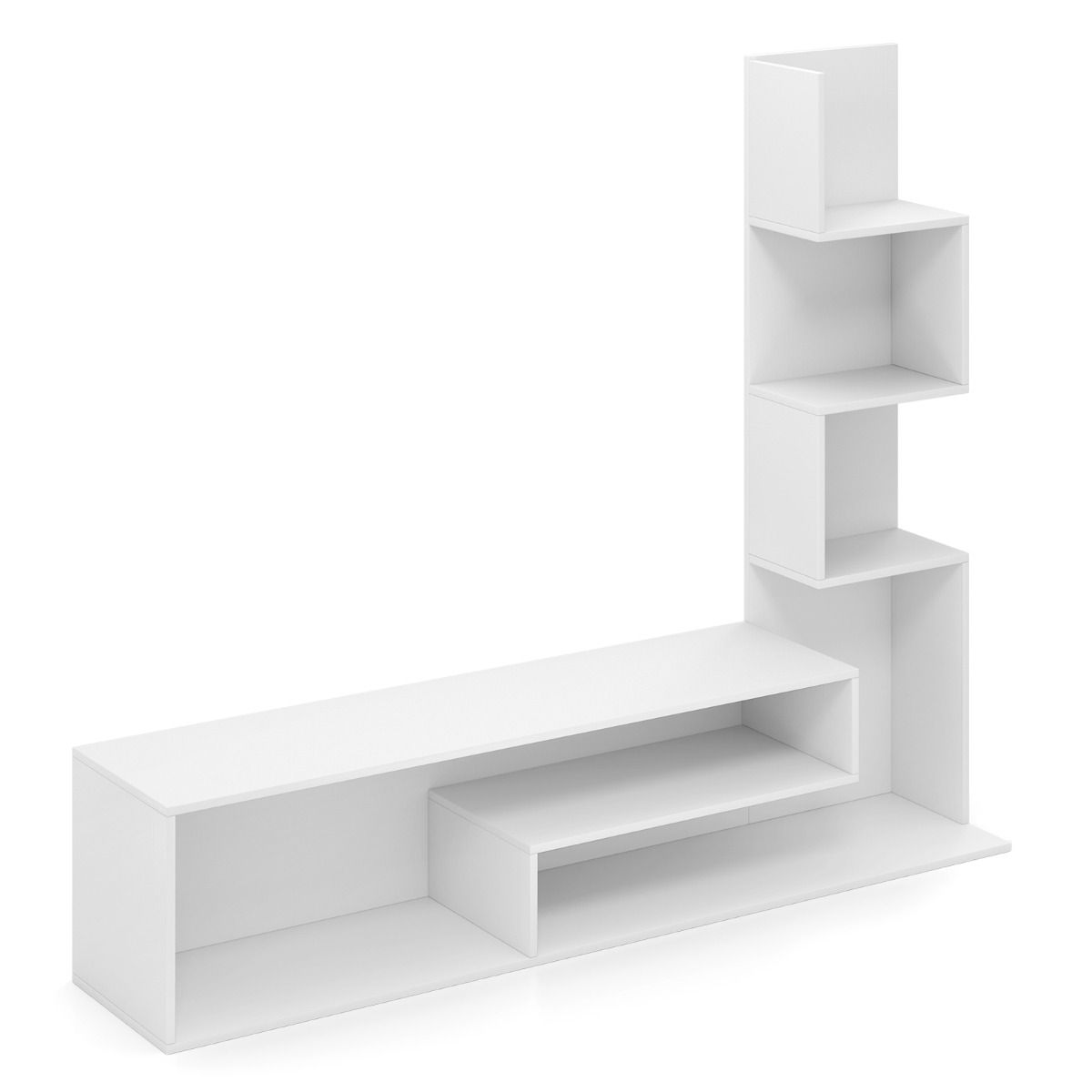 Meuble TV Coast - de forme cubique - étagères de rangement en L - blanc/marron - pour téléviseurs jusqu'à 50 pouces