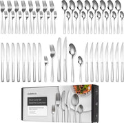 Deleca 8 Person Cutlery Set Essential (48 pieces) - Spoons, Knives, Forks, Steak Knives & Pastry Forks - Dishher Safe Cutlery - Shiny Silver / Stainless Steel