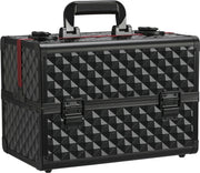 Yaheetech Mallette de maquillage à 3 étages - 34,7 x 22,2 x 25 cm - équipée de cloisons réglables, d'une doublure en velours et d'une serrure à clés - pour les coiffeurs et les esthéticiennes - aluminium noir et rouge