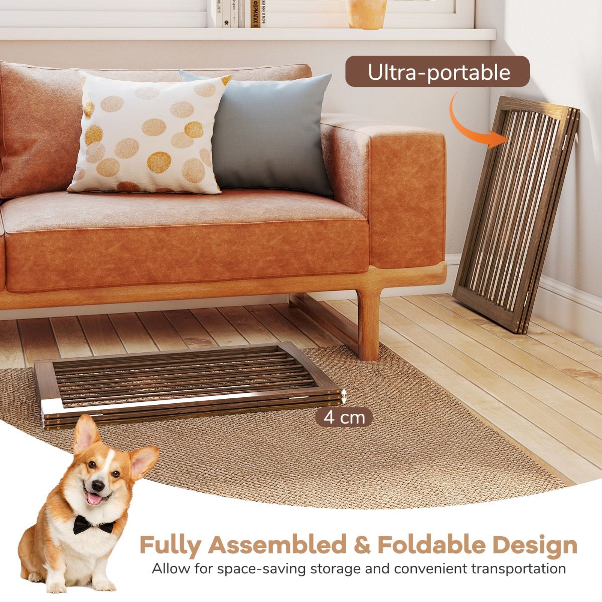Barrière de sécurité pour chiens Coast - Barrière de protection pliable en 3 parties - autonome - marron 159 x 76 cm