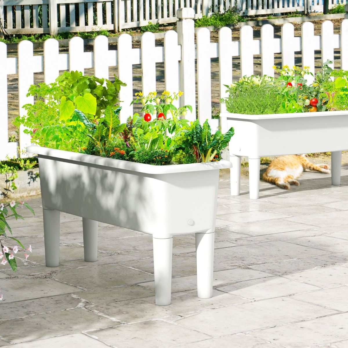 Lot de 2 jardinières surélevées Coast - À arrosage automatique - Pieds amovibles - Café / Blanc