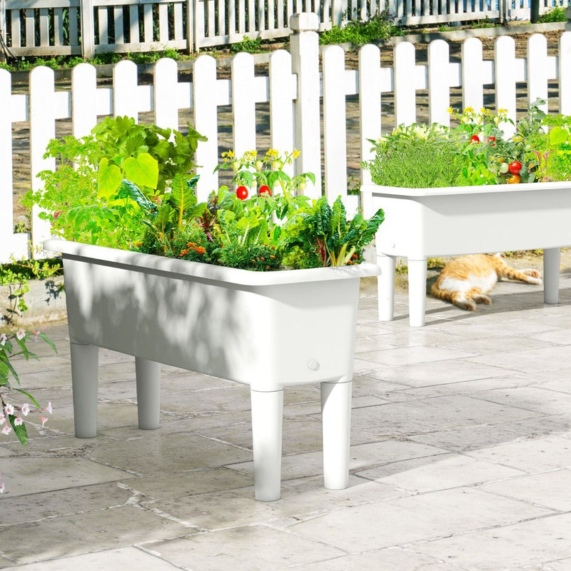 Lot de 2 jardinières surélevées Coast - À arrosage automatique - Pieds amovibles - Café / Blanc