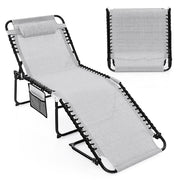 Chaise longue pliable extra-large - Noir/Gris - 200 kg - Dossier et repose-pieds réglables - Avec poche latérale