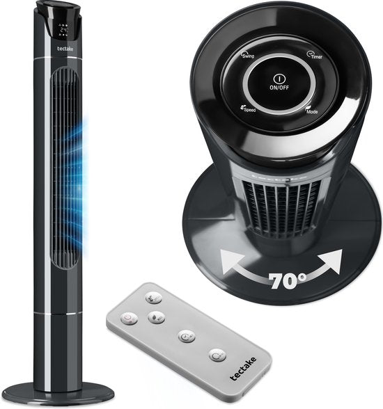 tectake® Grand ventilateur avec télécommande - 110 cm - Ventilateur oscillant à 3 vitesses - Ventilateur colonne - Ventilateur sur pied silencieux avec différents modes de ventilation + minuterie - Rafraîchisseur d'air - Noir