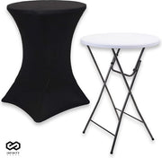 Infinity Goods Stevige Statafel Incl. Zwarte Statafelrok - Partytafel - Robuust en Weersbestendig - Inklapbaar - 80cm x 110cm - Feest - Wit/Grijs