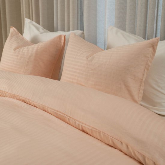 Housse de couette Kayori Elin en satin de coton - 140 x 200-220 + 1 taie d'oreiller - Lit simple - Nude