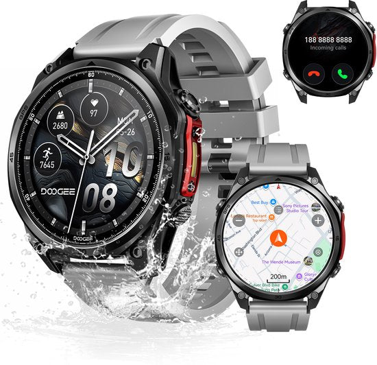 DOOGEE Anywise W1 Pro - Montre connectée de type militaire - Commande vocale par IA - 5 ATM - GPS double bande - Cartes hors ligne - 170 modes sportifs - Écran AMOLED de 1,43 pouce - Tracker d'activité - Appels entrants et sortants - Autonomie de 18 jours