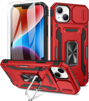 Podec Case suitable for iPhone 14 Red Phone Case - Anti-Shock Case Cover Hybrid Armor Case with Kickstand Ring with Screen Protector