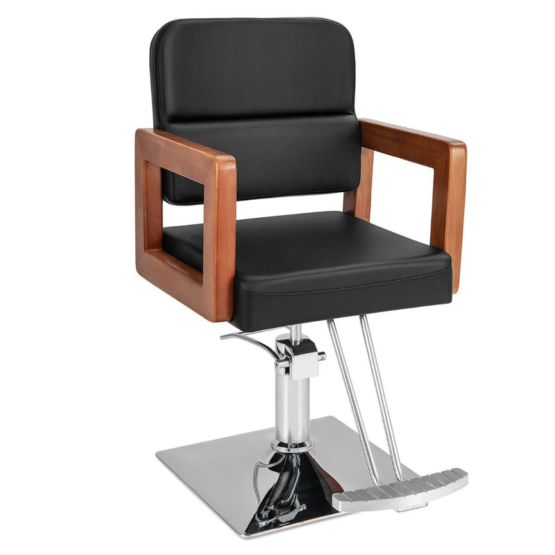 Fauteuil de coiffure hydraulique Coast - pivotant à 360° - réglable en hauteur - accoudoirs en bois massif - noir
