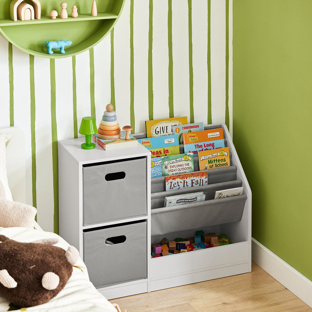 SoBuy KMB76-W Bibliothèque pour enfants avec 2 paniers et rangement pour jouets - 80 x 30 x 61 cm - Blanc