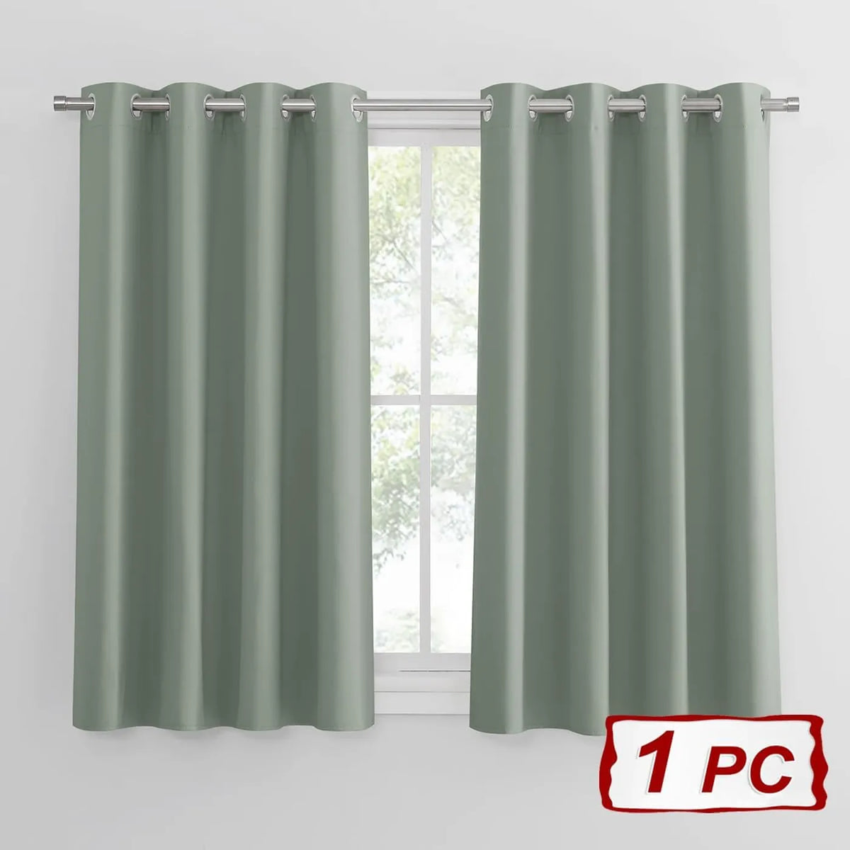 Rideau occultant Pony Dance avec anneaux - 132 × 137 cm - Vert saule