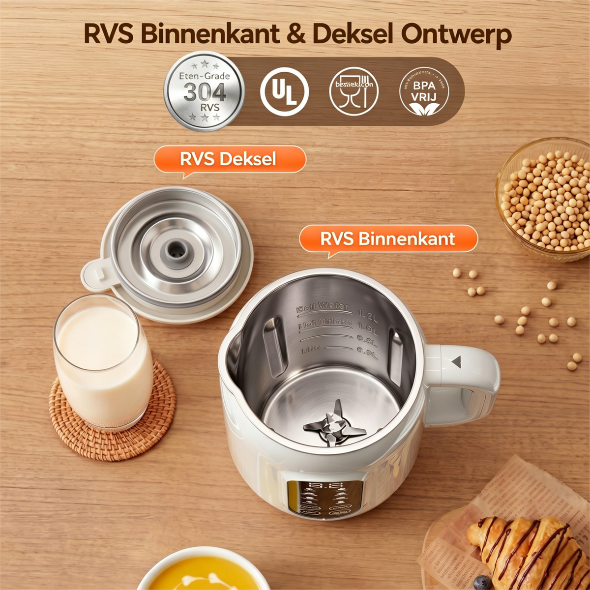 Machine à lait de noix IAGREEA 10-en-1 avec couvercle en acier inoxydable - Matériau sans BPA, idéal pour préparer du lait d'amande maison