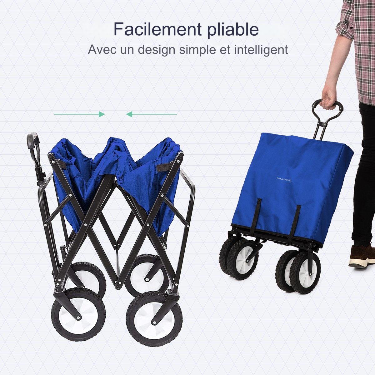 Charrette à bras LifeGoods pliable roues pivotantes - 2 supports - capacité de charge de 70 kg - bleu
