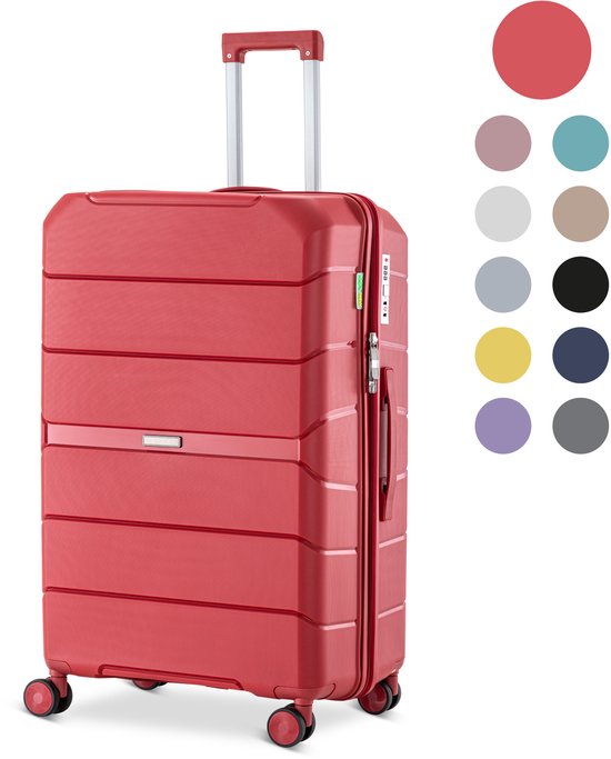 SKYCASES Urban Adventurer - Grande valise de voyage - Verrouillage par numéro - 49x30x75cm - 110L - Valise de voyage avec verrouillage de valise - Roues pivotantes - Rouge V2