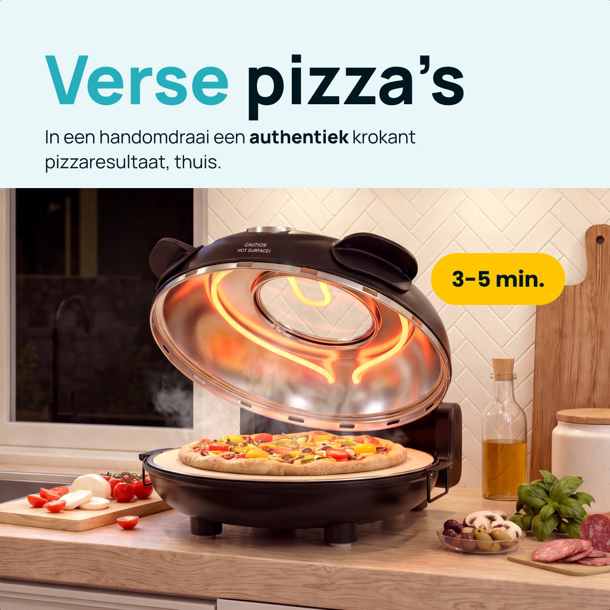 Four à pizza électrique MOA - Jusqu'à 400 °C - Pierre à pizza de 30,5 cm - Chaleur supérieure et inférieure réglable - 2 pelles en bambou incluses - Noir