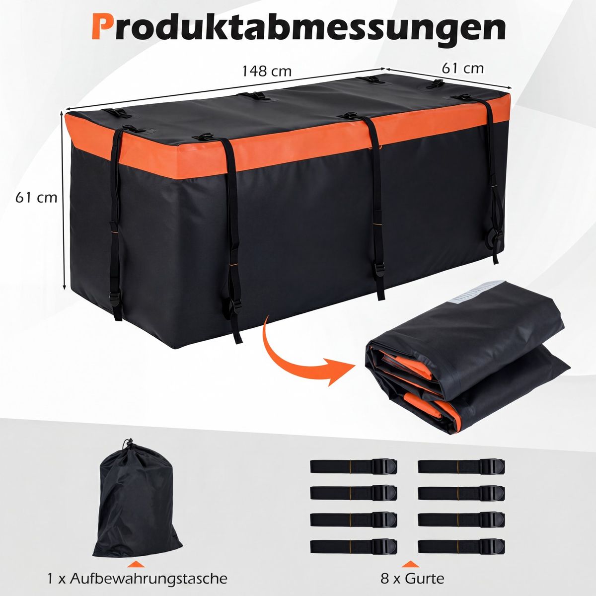 Coffre de toit Coast pour attelage - étanche - 550 litres - orange/noir