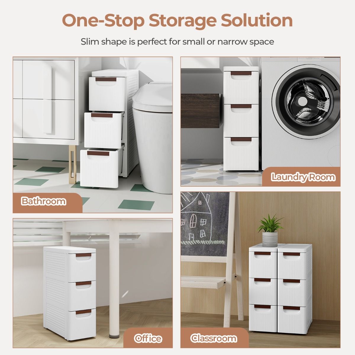 Coast : petite armoire de rangement à roulettes - 3 tiroirs - design élancé - blanc - 42 x 19 x 74 cm