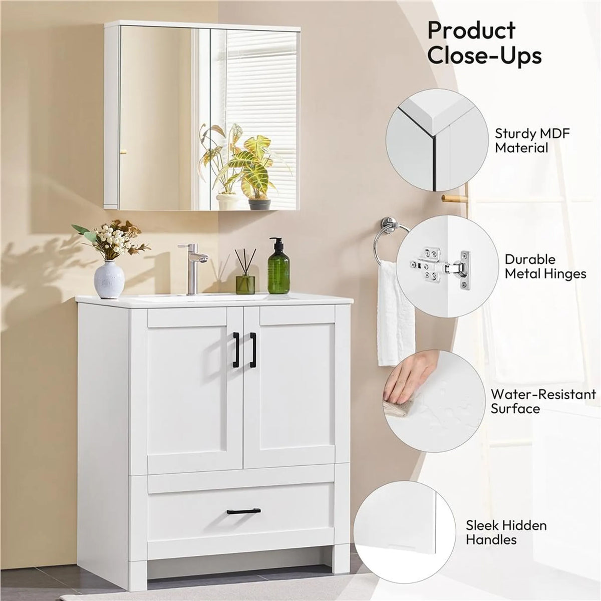 Yaheetech : élégante armoire de salle de bains avec miroir, 63 x 15 x 60 cm – Blanc frais – MDF et verre