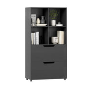 Bibliothèque Coast - quatre étagères ouvertes - deux grands tiroirs - noir - 70 x 33,5 x 130 cm