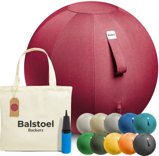 Ballon de siège Backerz 65 cm - Ballons de siège avec housse en lin - Chaise de bureau ergonomique pour le bureau et la maison - Ballon de yoga de luxe - Rouge