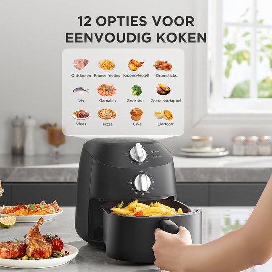 Friteuse à air chaud Midea MF-TN20D2 - 2 L, 1 150 W, friture sans huile, friteuses à air chaud, fonction d'arrêt automatique, sans huile, facile à nettoyer, sans BPA, noir