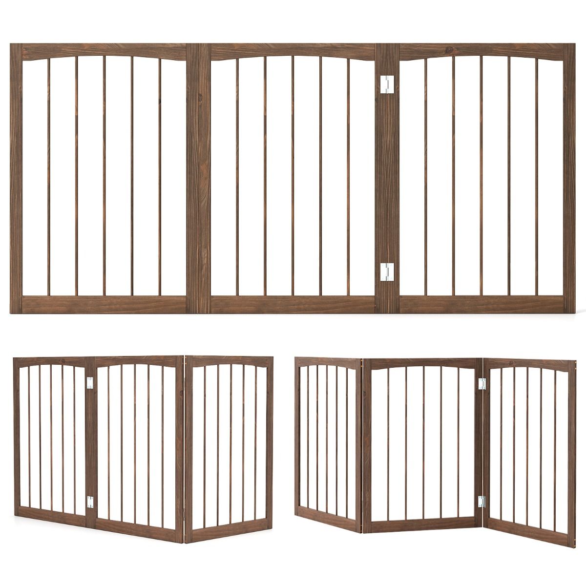 Barrière de sécurité pour chiens Coast - Barrière de protection pliable en 3 parties - autonome - marron 159 x 76 cm