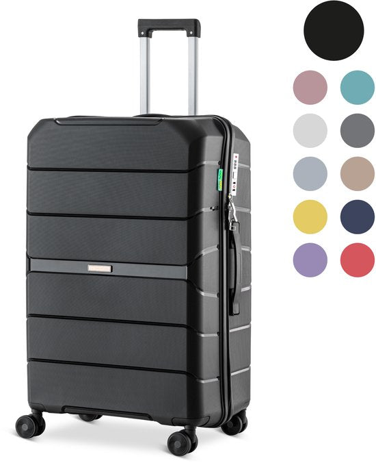 SKYCASES Urban Adventurer - Valise de voyage moyenne - Verrouillage par numéro - 44x27x66cm - 78L - Valise de voyage avec verrouillage de valise - Roues pivotantes - Noir