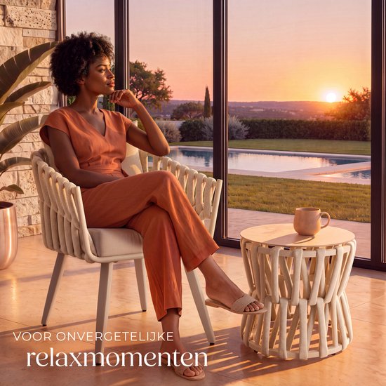 Ensemble de jardin tectake® Lugano - Chaise de jardin - Chaise longue avec table d'appoint - Chaise d'extérieur au design « corde » avec structure en aluminium - Fauteuil d'extérieur avec coussins épais - Ensemble de détente pour le jardin ou le balcon -