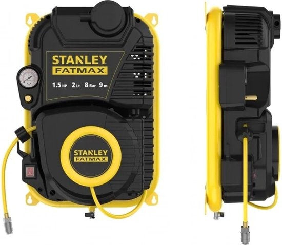 Compresseur Stanley Fatmax, compresseur d'air sans huile avec enrouleur de câble, montage mural, 1,5 hp, 8 bar, capacité du réservoir 2 L