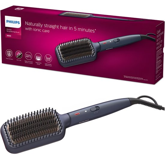 Brosse lissante Philips StyleCare Essential BHH885/00 - Revêtement en céramique - Ionisation - ThermoProtect - Bleu foncé