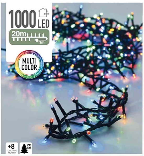 Guirlande lumineuse de Noël à micro-grappes - 1 000 LED - Multicolore - 20 mètres - 8 modes