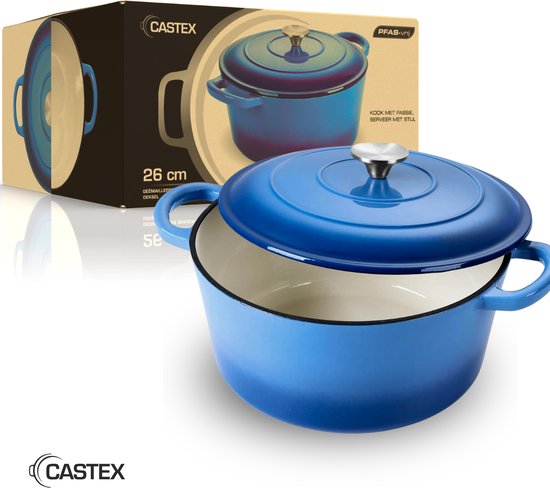 Cocotte - Castex - Casserole en fonte - Compatible toutes sources de chaleur - 4.65L - Bleu
