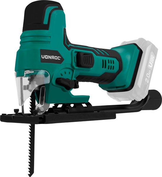 VONROC Scie sauteuse Accu VPower 20V - Poignée ergonomique en T - Vitesse et angle de coupe réglables - Sans batterie ni chargeur