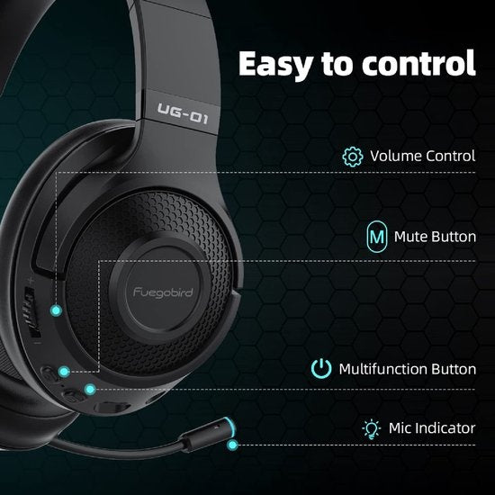 Fuegobird UG-01 Casque de jeu sans fil 2,4GHz - Casque Bluetooth - Multiplateforme - Convient pour PS4/PS5, Nintendo Switch - Noir