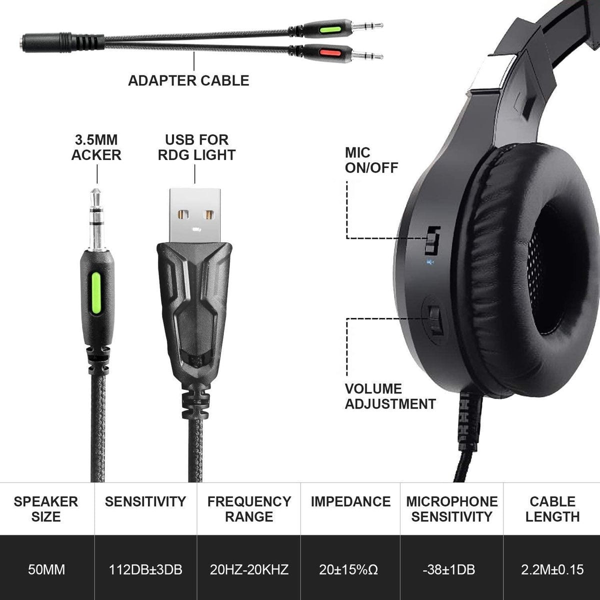 J-ANKKA - Casque supra-auriculaire - F2 RGB - Casque de jeu avec micro - Noir