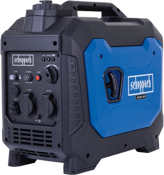 Générateur à essence Scheppach SG3500i - 3 500 W - Générateur à onduleur - 4,8 pk - Générateur avec 2 prises 230 V, 1 prise 12 V et 2 ports USB - Générateur électrique à essence
