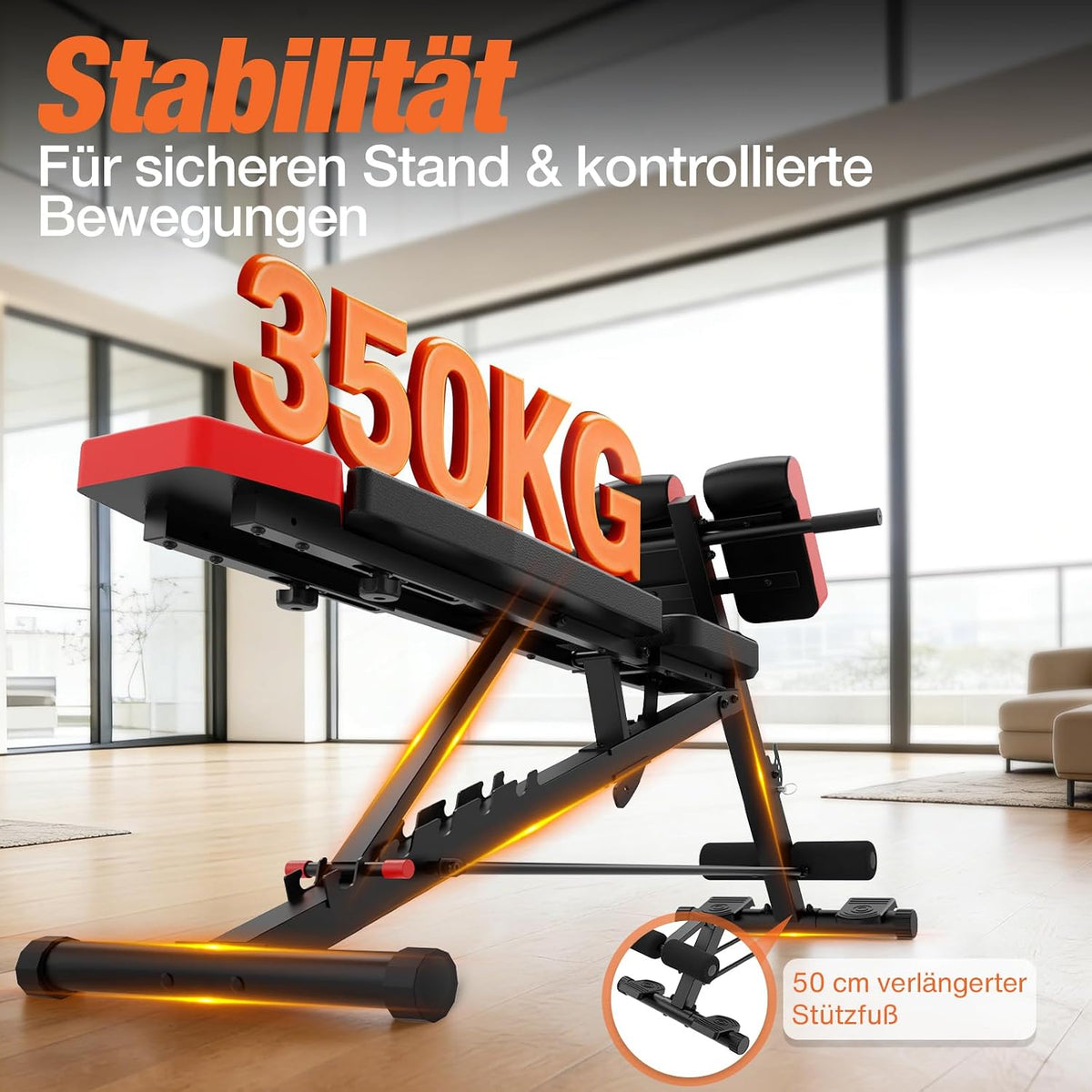 Banc de musculation DH FitLife 6-en-1 - Dossier réglable - Hyperextension et Nordic Curl - Jusqu'à 350 kg - 163 x 50 x 130 cm - Noir