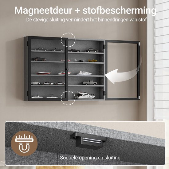 Vitrine murale SoBuy – 4 étagères réglables – Portes vitrées – 80 x 12,2 x 60 cm – Noir/Gris