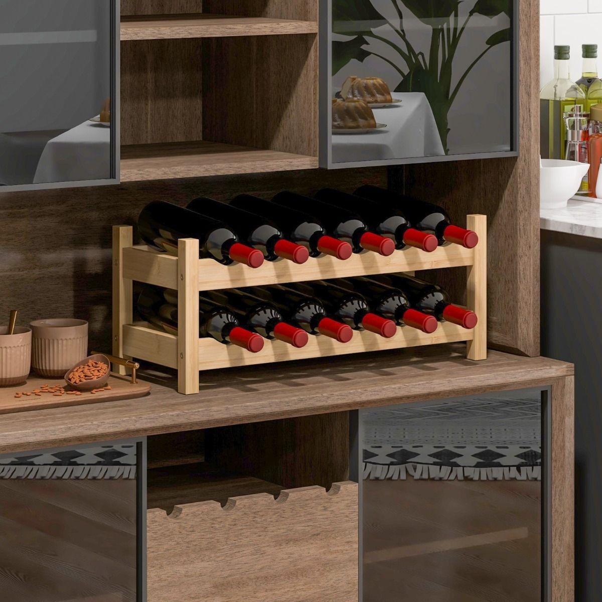 Casier à vin Coast en bambou - 2 étages - pour 12 bouteilles - naturel