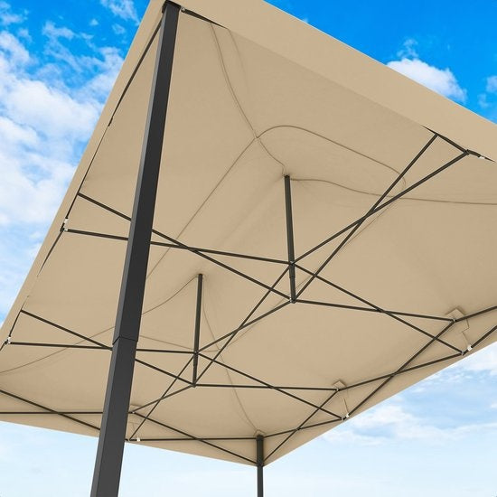 Tente de réception LifeGoods, Pavillon, 3,0 x 4,5 m, facile à monter, pliable, étanche, Sac de transport avec roulettes, Beige