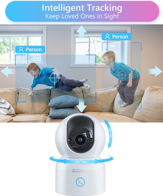 Fuegobird ZOSI C518 Caméra IP d'intérieur - 3MP - Fonction interphone - Caméra de sécurité - Caméra pour animaux - Caméra pour bébés - Compatible avec WIFI 2.4G/5G - Fonctionne avec application - Blanc