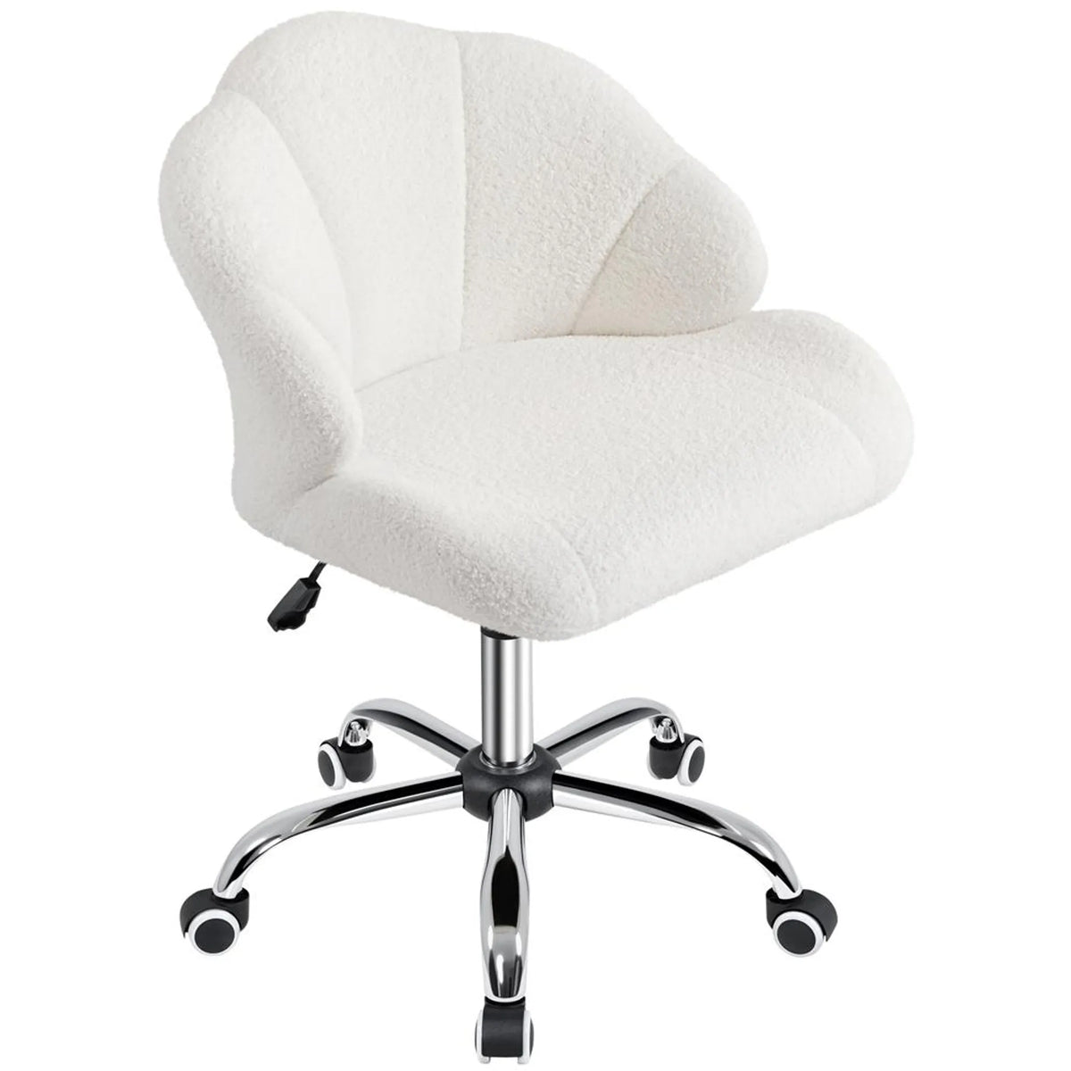 Yaheetech : élégante chaise pivotante au design en coquille, 76,5-86 cm – Blanc neige – Polyester et métal