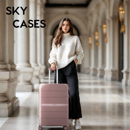 SKYCASES Urban Adventurer - Valise à main - Verrouillage par numéro - 44L - Roues pivotantes - Valise de voyage avec serrure à bagages - Trolley léger - Rose
