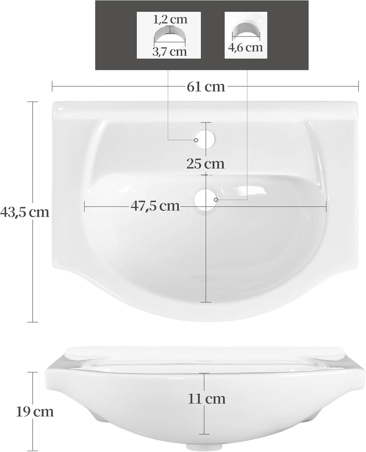 Meuble de salle de bains Yaheetech avec lavabo - Blanc brillant - 61 x 43,5 x 84 cm - Meuble indépendant, lavabo en céramique