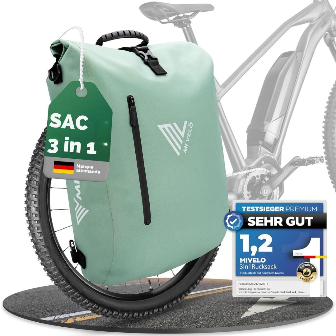 Sacoche étanche 3 en 1 - MIVELO  - avec compartiment pour ordinateur portable - sans PVC - 20L - vert menthe