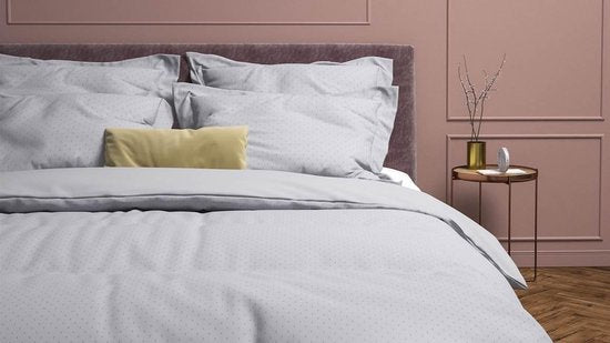 Heckettlane Housse de couette Punto - Linge de lit à pois - 260 x 200-220 cm - Lits jumeaux XL - Gris - Housse de couette 100 % satin de coton