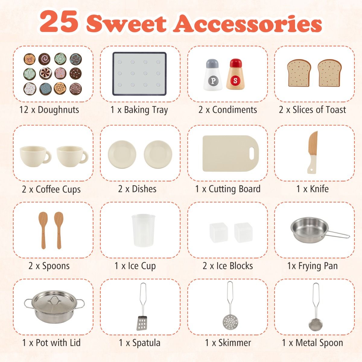 Cuisine jouet en bois Coast pour enfants - avec 25 accessoires - lumières et sons - rose