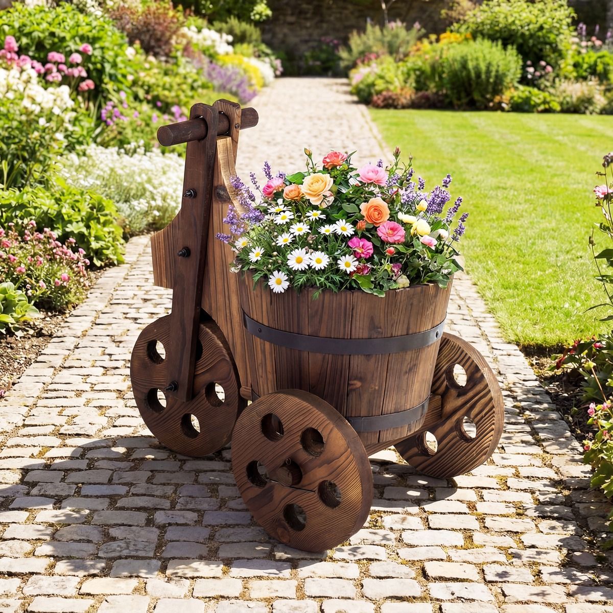 Jardinière Coast en bois à trois pieds - en forme de tonneau - avec trou de drainage - marron 47 x 32 x 43,5 cm